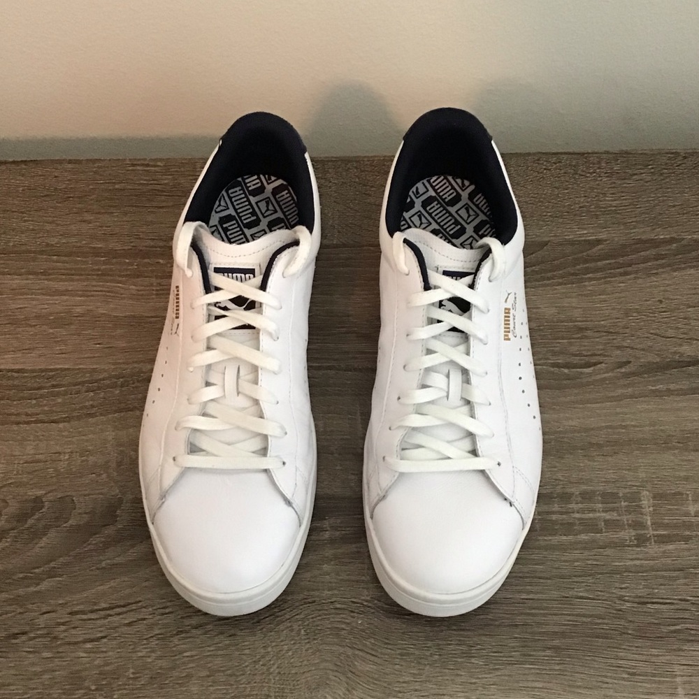 Puma Court Star Men’s White Leather/ Blue Suede Lace Up Sneakers Size 12